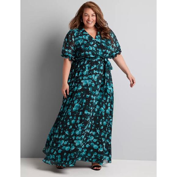 Lane Bryant Women's Teal Floral Crossover Floral Maxi Dress Size 20 Plus Size - Picture 1 of 8